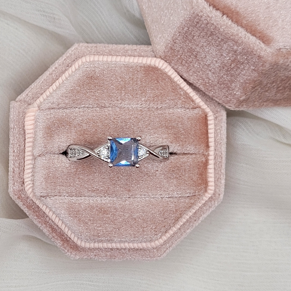 Princess-Cut Blue Sapphire Engagement Ring with Infinity Band